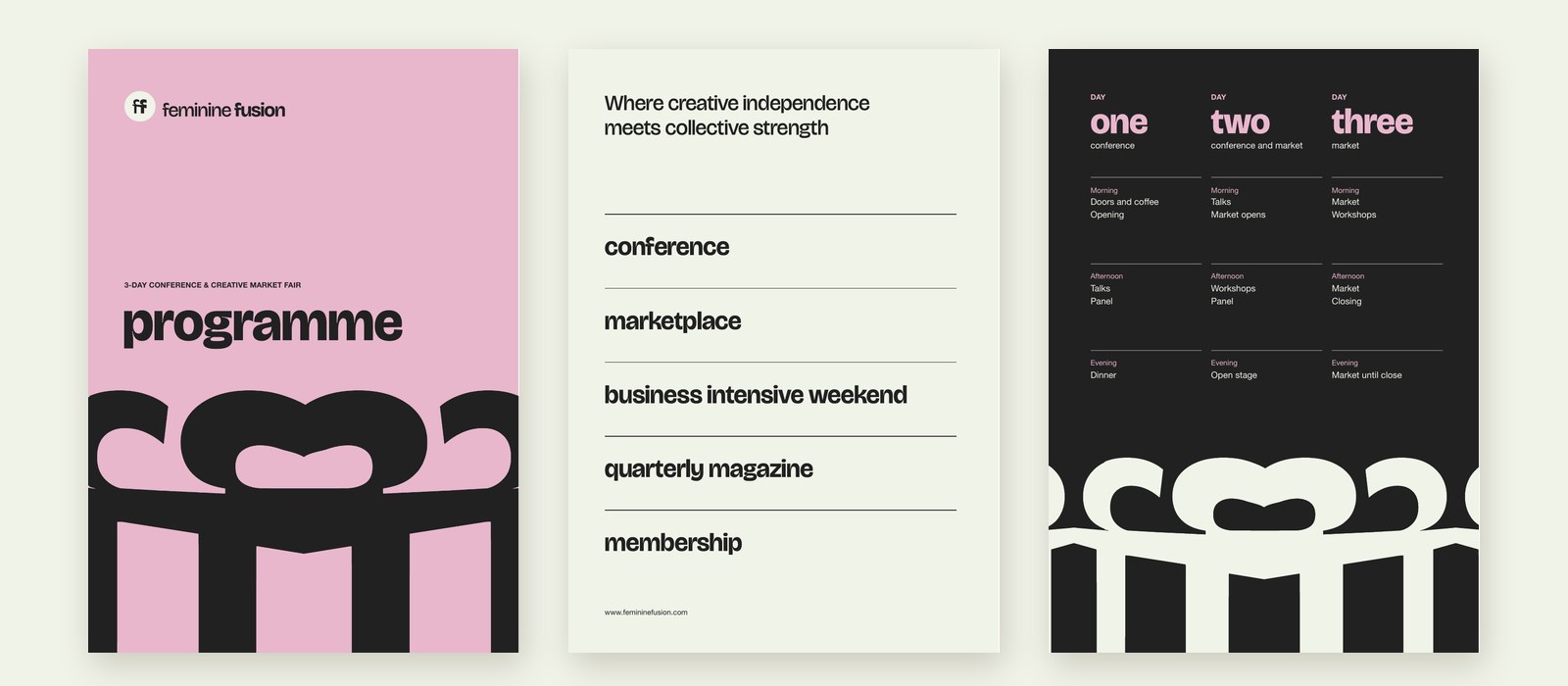 The programme: the pink cover, the five formats, the three days on black