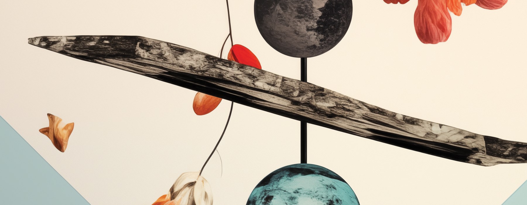 Close-up: a stone slab crossing the line between two planets, petals falling